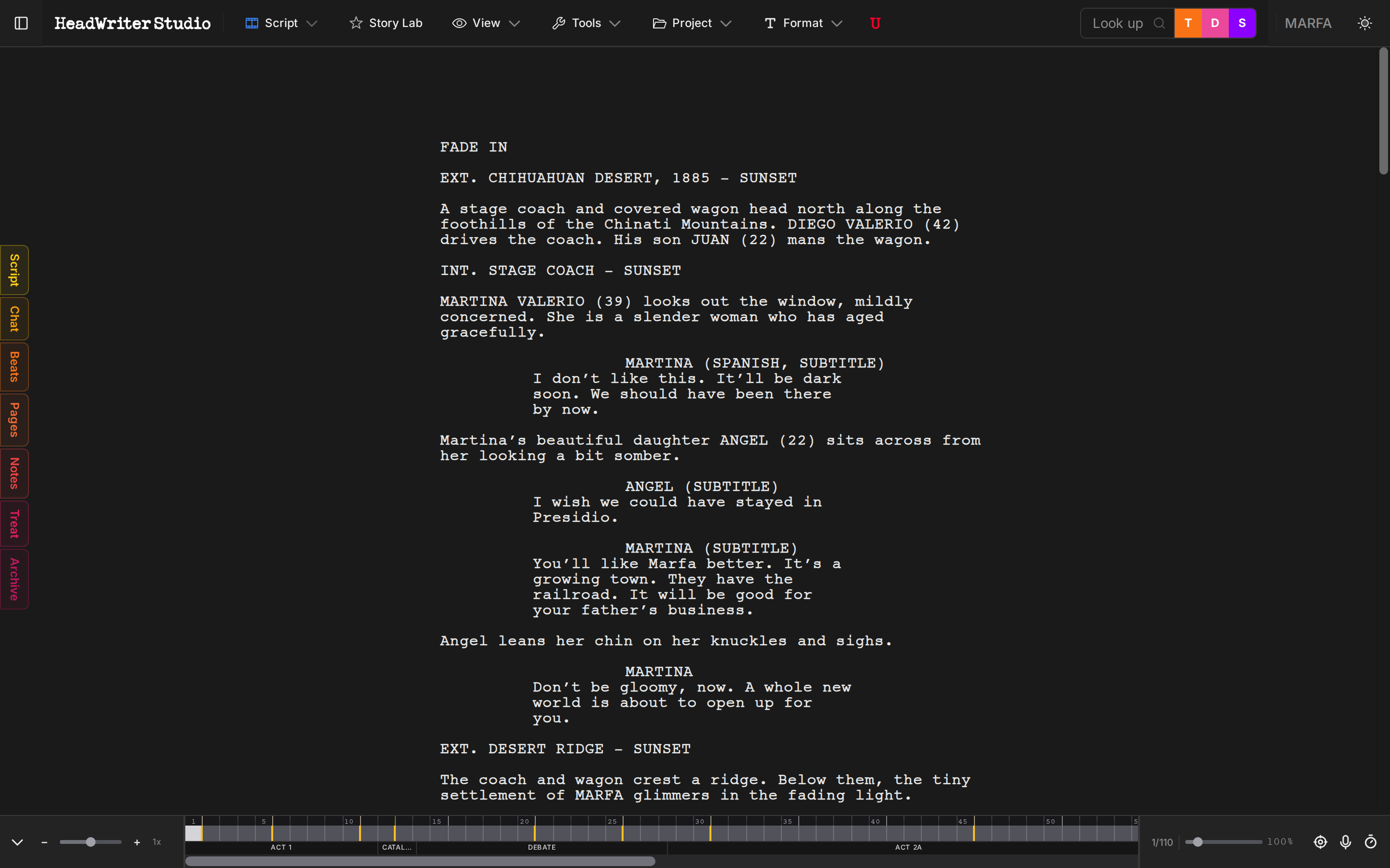 HeadWriter Studio Editor — Dark Mode