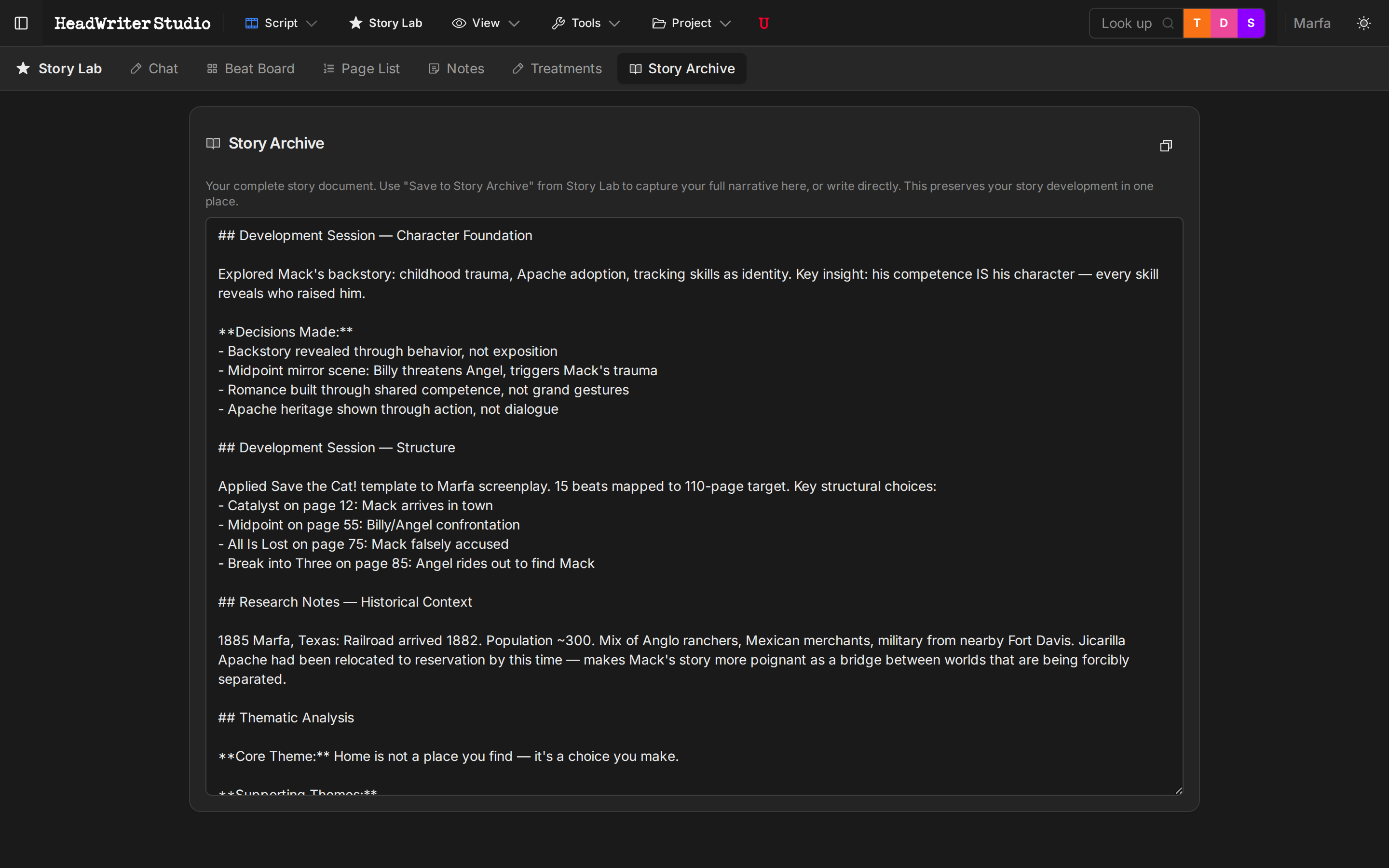 Story Lab Story Archive — development notes and research